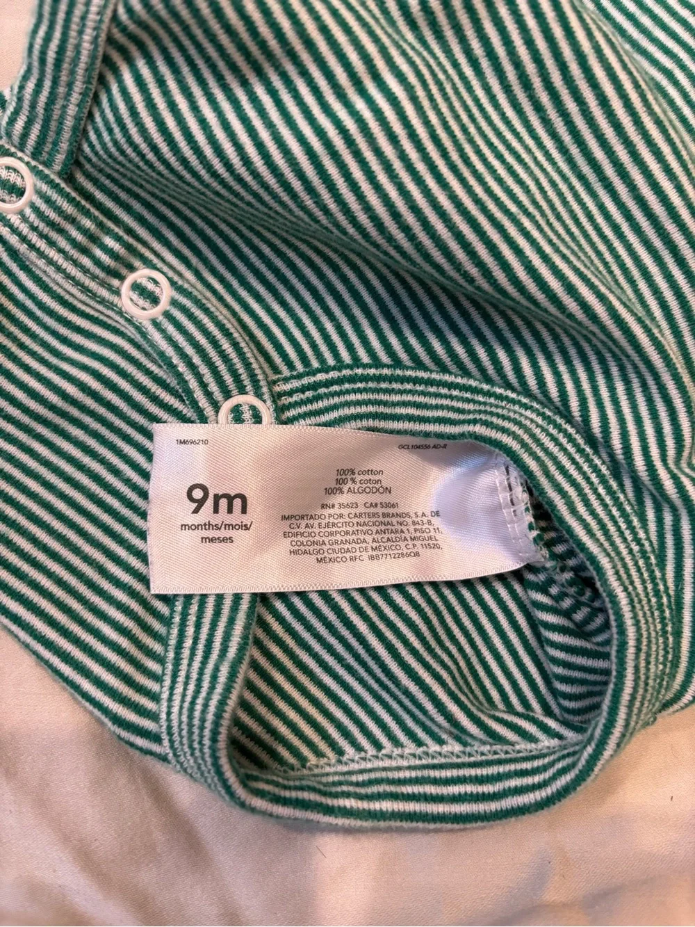 Carter's Green and White Striped Long-Sleeve Bodysuit with Blue Text